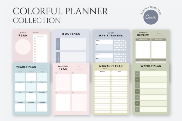 Download Colorful CANVA Planner Template Set - Canva planner template Collection
