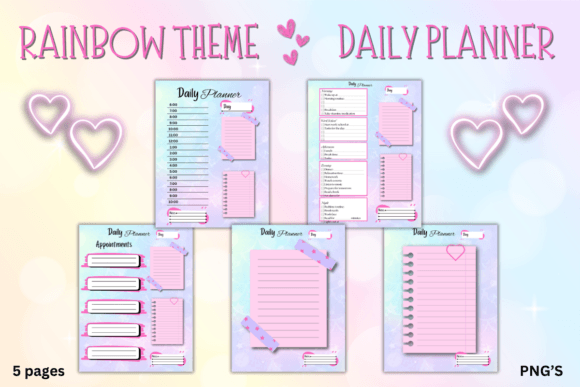 Download RAINBOW THEME DAILY PLANNER 5 PAGE PACK - Plan Collection