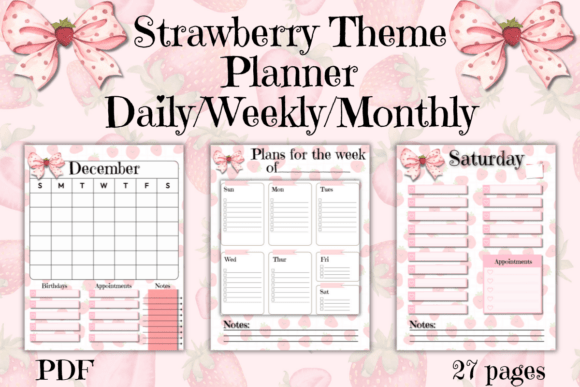 Download Strawberry Theme Digital Planner PDF - Plan Collection