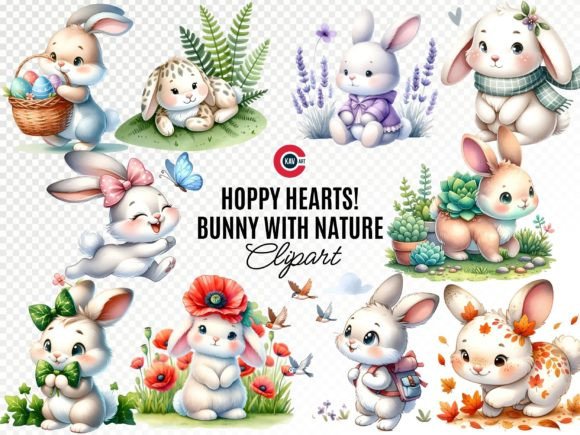 Download Cute Playful Bunny with Nature Cliparts - Nature Collection