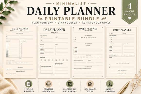 Download Minimalist Daily Planner Printable Bundl - Plan Collection