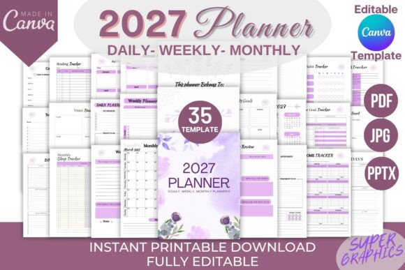 Download Editable 2027 Planner Canva Template KDP - Plan Collection