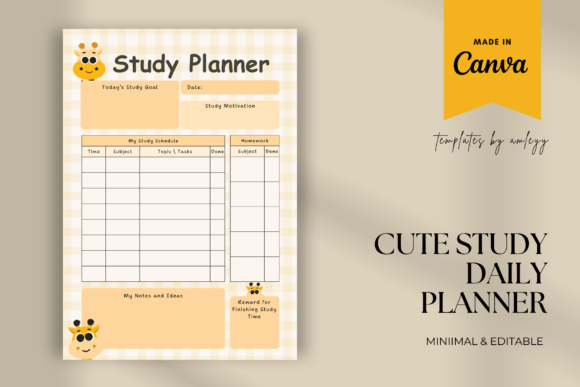 Download Cute Daily Study Planner Canva Editable - Plan Collection