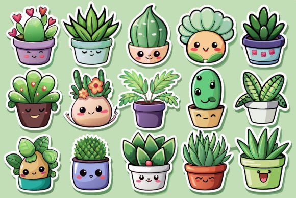 Download Kawaii Cute Potted Plant Sticker Set - Plan Collection
