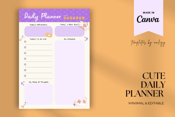 Download FREE Cat Themed Cute Daily Planner Canva - Plan Collection
