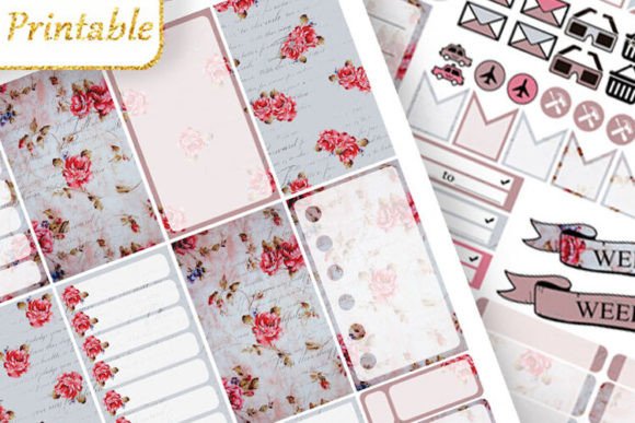 Download Big Planner Stickers Vintage Flower Pink - Plan Collection