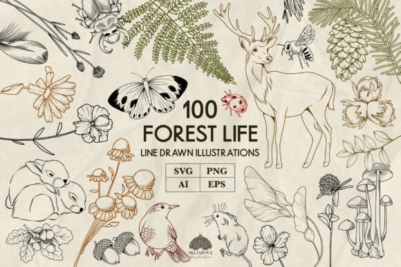 Download Forest Animals and Plants Line Art Svg - Plan Collection