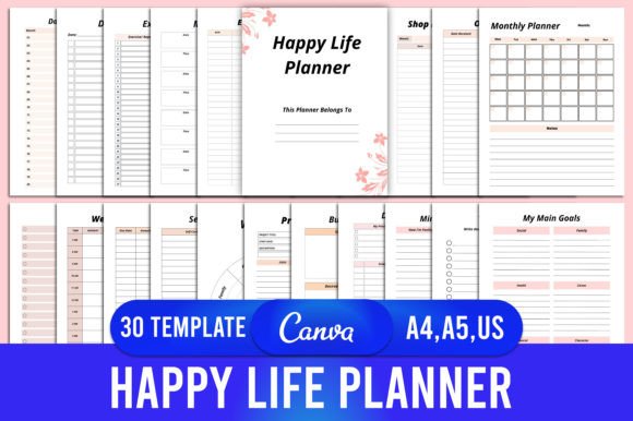 Download Editable Happy Life Planner Canva - Plan Collection