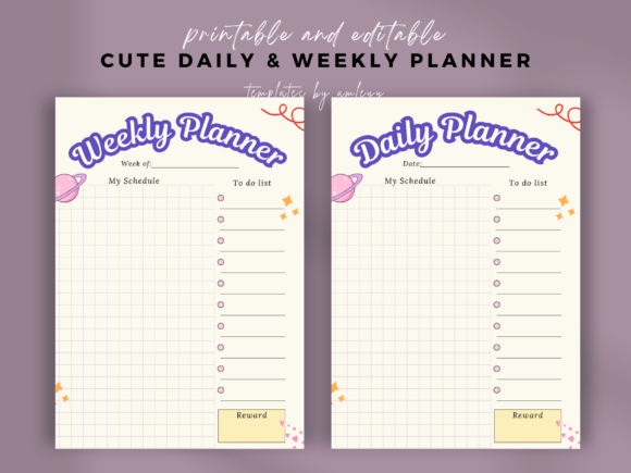 Download Cute Simple Daily &amp; Weekly Planner Canva - Plan Collection