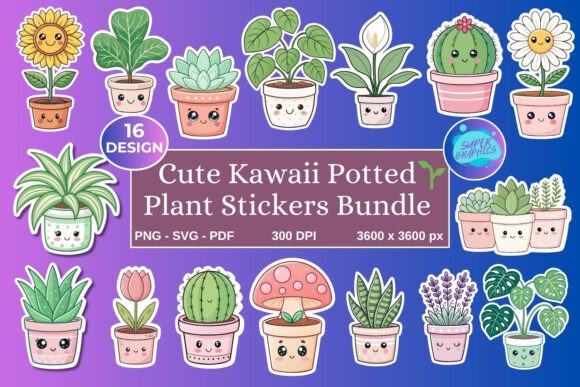 Download Kawaii Potted Plant Stickers Bundle - Plan Collection