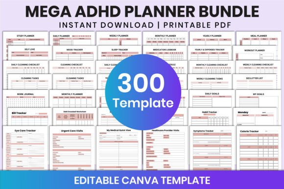 Download Mega ADHD Planner Bundle for Canva - Plan Collection