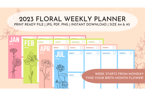Download Birthday Flowers Weekly Planner 2023 - Plan Collection