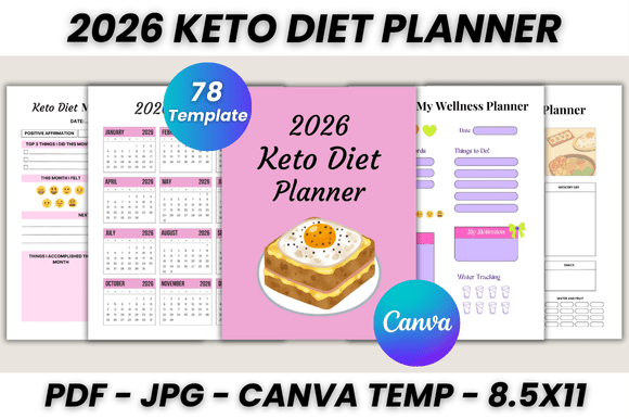 Download 2026 Keto Diet Planner Canva Template - Plan Collection