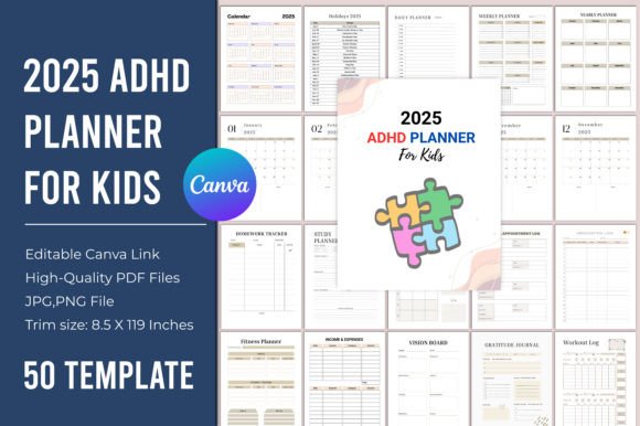 Download 2025 ADHD Planner for Kids Canva Template - Plan Collection