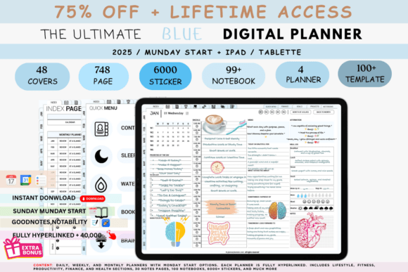 Download Horizontal Digital Planner Glacier Blue - Plan Collection
