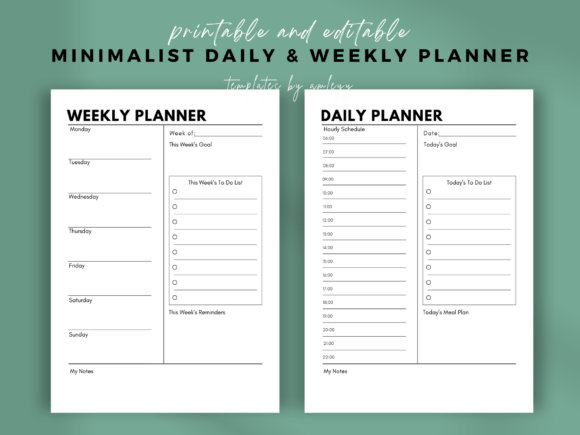 Download Minimalist Daily &amp; Weekly Planner Canva - Plan Collection