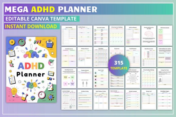 Download Editable Mega ADHD Planner KDP Interior - Plan Collection