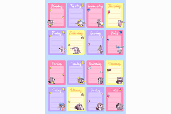 Download Cute Animals Weekly Planner Vector Set - Plan Collection