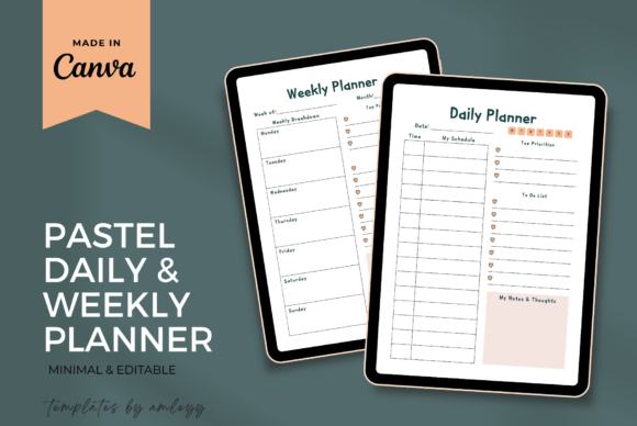 Download Cute Pastel Daily &amp; Weekly Planner Canva - Plan Collection