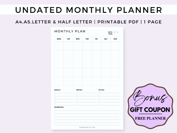 Download Undated Monthly Planner Printable PDF - Plan Collection