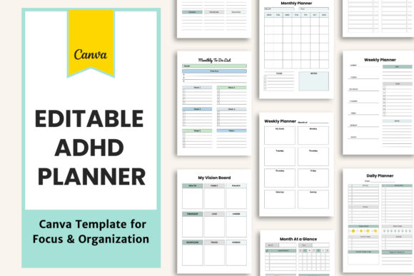 Download Editable ADHD Planner | Canva Templates - Plan Collection