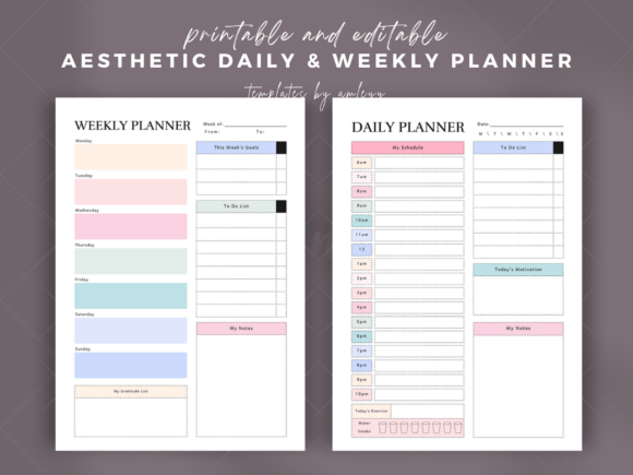 Download Aesthetic Daily &amp; Weekly Planner Templat - Plan Collection